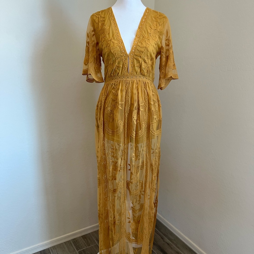 Honey Punch Mustard Yellow Lace Dress